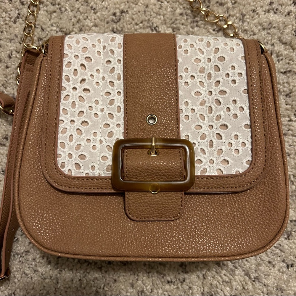 Brown and floral lace saddle bag - Picture 2 of 10